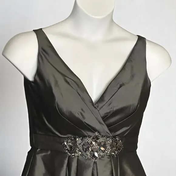 Vintage LAZARO Sleeveless Cocktail Dress Sz 10 Satin Jeweled Wedding Pewter Gray - Picture 5 of 15